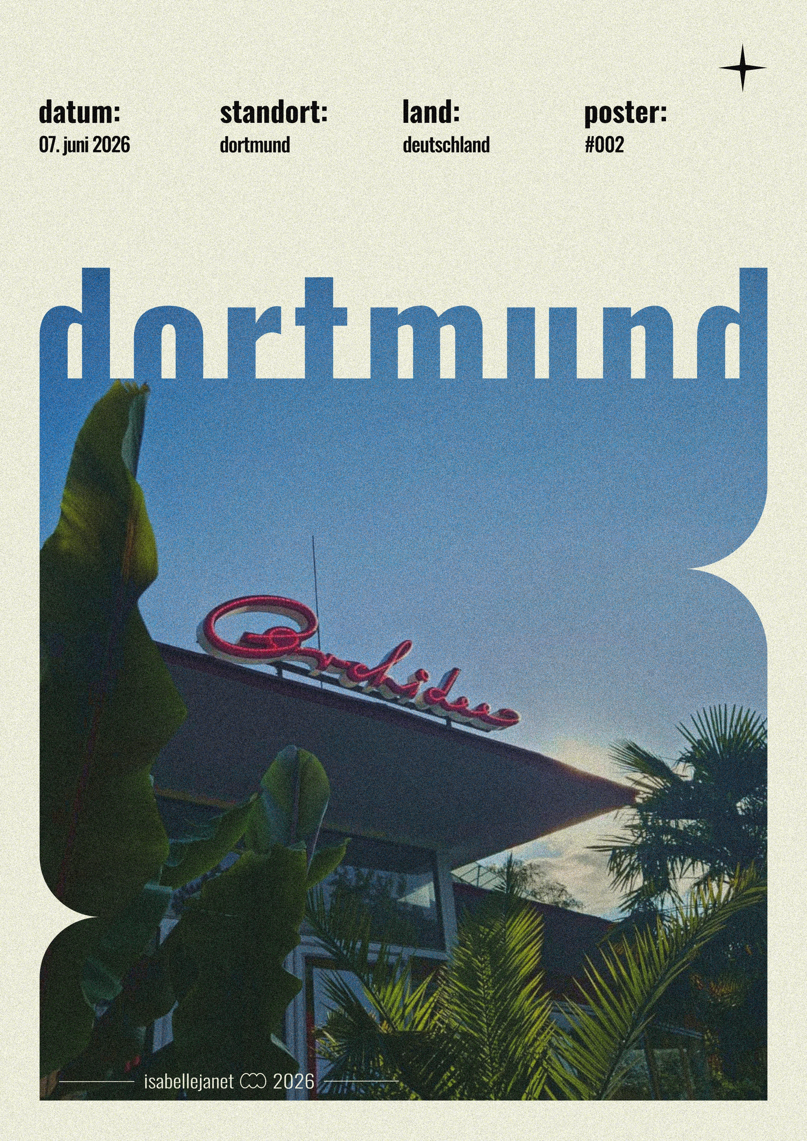 Poster Dortmund mit Orchidee-Schriftzug und Palmen