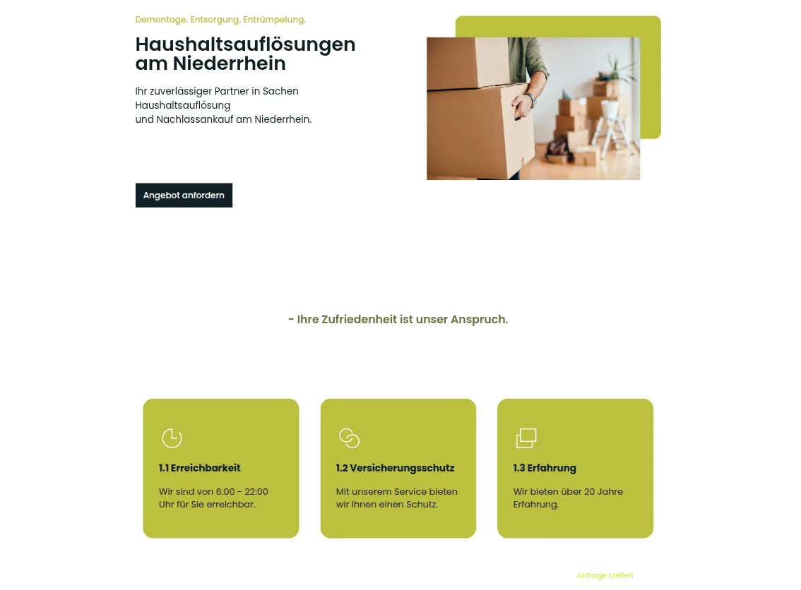 Website-Referenz Haushaltsauflösungen am Niederrhein